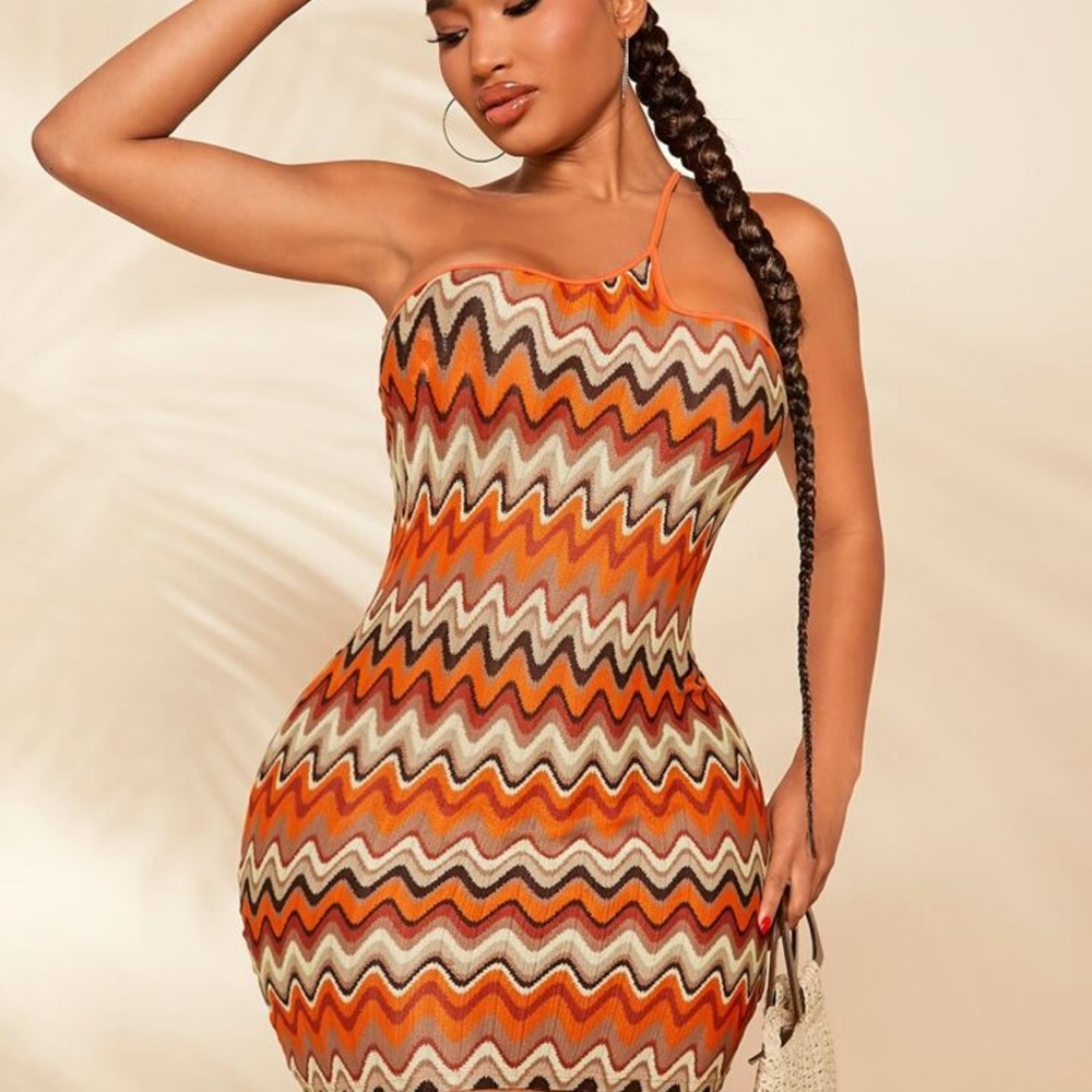 Zigzag Patterned Orange Dress
